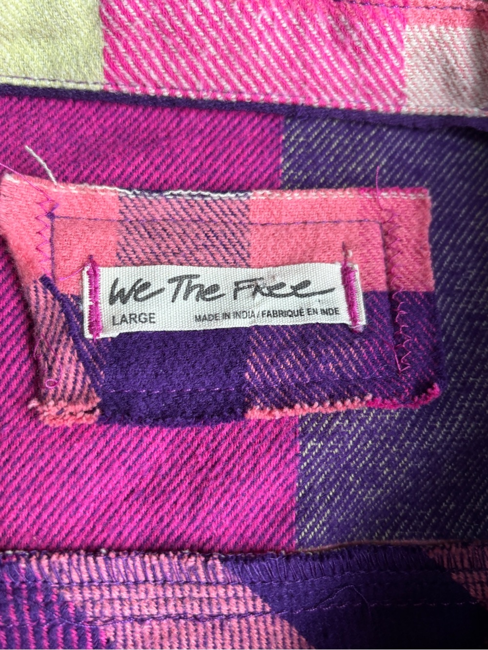 We The Free People Oversized Flannel Plaid Shirt Shacket Purple Pink Large - Picture 6 of 11